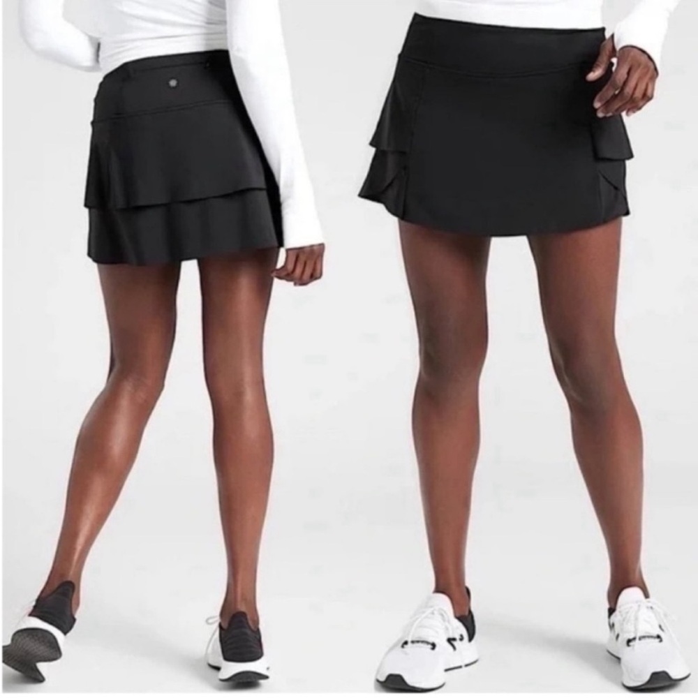 Athleta Momentum Ruffle Skort Skirt Black Size Large